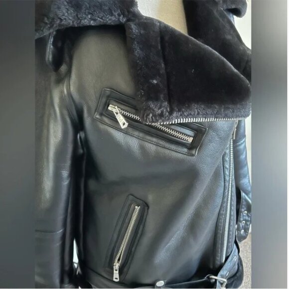 Anthropologie Avec Les Filles Faux Leather Black Pilot Jacket size S - Picture 3 of 12